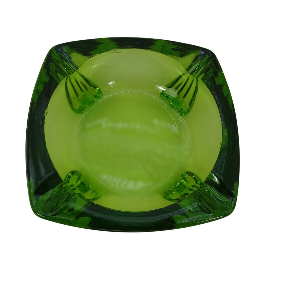 Vintage Duncan Miller Patio Line Ashtray Emerald Green Footed 4.5in